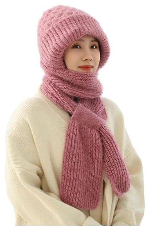 7Seas 2 in 1 Scarf Winter Warm Conjoined Ear Protection Knitted Hat,Thickening Beanie Hat Scarf,Women Winter Knitted Warm Hat Scarf,Ear Protection Woolen Hat Scarf,Outdoor Winter beanie and Muffler