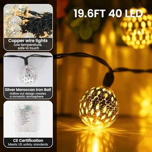 Lightique DCH-TQ-40LED String Lights Indoor 40 Led Moroccan Fairy Lights Battery Operated thumb #1