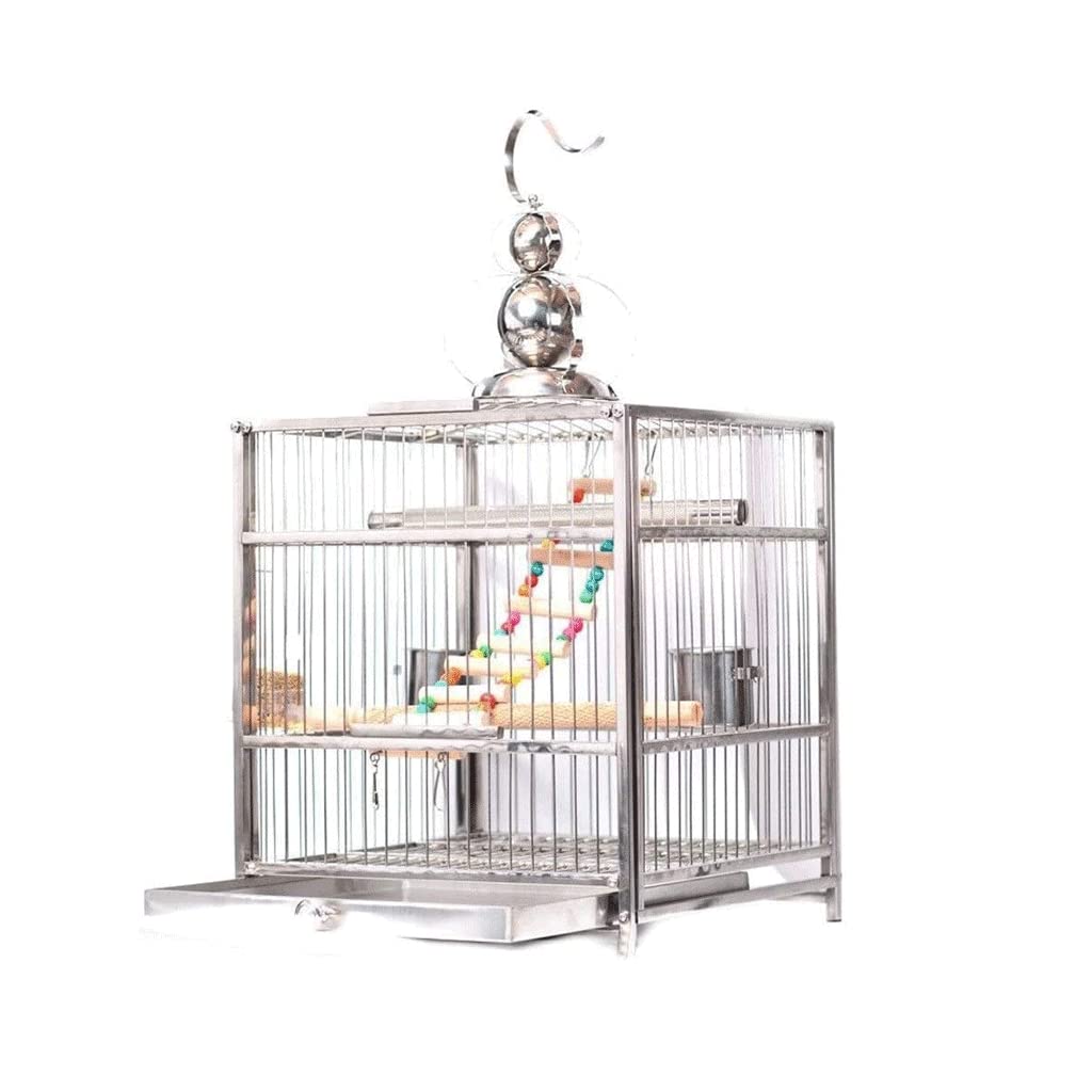 HTTGDGDH Stainless Steel Bird Cage Square Birdcages Portable Large Flight Cage With Rolling Stand Simple Bird Carriers For Parrots,