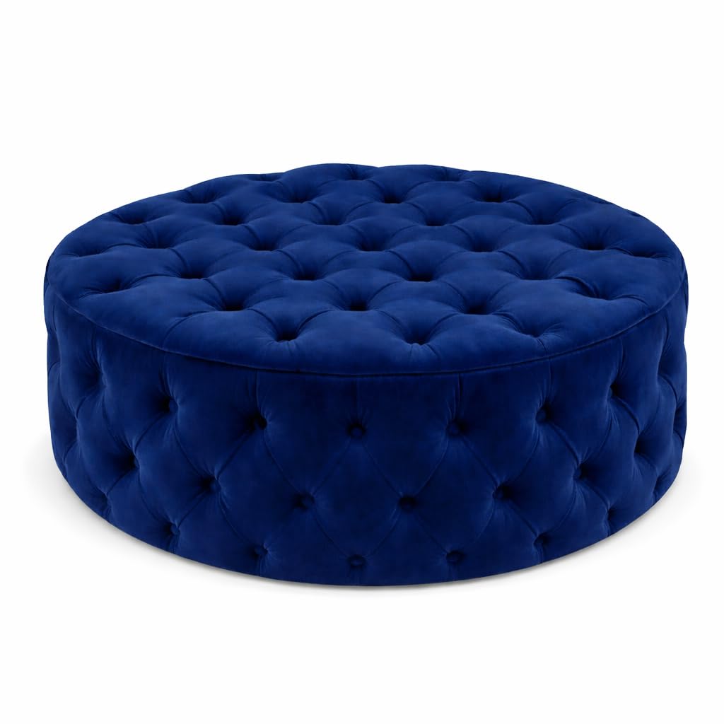 Snooze Monaco 3 and 2 Seater Sofa Sets, Corner Sofas For Living Room, Upholstered Plush Fabric 3 Seater Velvet Sofas (Royal Blue Velvet, Round Footstool)