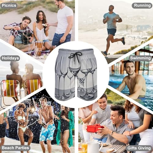 Men's Swim Trunks Quick Dry Board Shorts with Pockets Beach Shorts Wine Glasses Bathing Suits for Men4