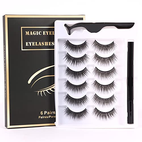 False Eyelashes 6 Pairs Reusable 3D Mink Lashes - Handmade Natural Thick Fluffy Fake Supplied with eyeliner and tweezers