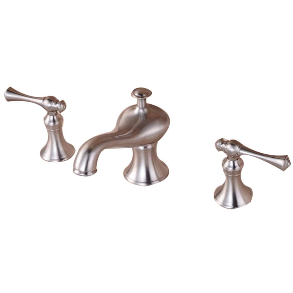 Bathroom Sink Faucet 3 Hole Brass Hot and Cold Double Handle Spillproof Rust Proof Bathroom Sink Faucet (Brushed)