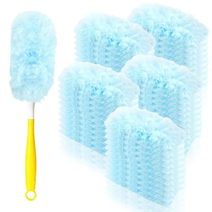 Image of 50pcs 360 Dusters Refills for Swiffer Dusters with 4X Microfibers,Blue Heavy Duty Efficient Duster Kit Disposable Dusters Refills with 1 Handle for Cleaning Furniture, Blinds, Ceiling Fans, Pet Hair