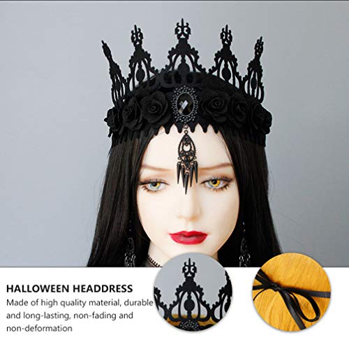 Lurrose Gothic Black Rose Crown Gothic Garland Crown Headband Halloween Tiara Headband Tiara Queen Costume for Halloween Party Cosplay - Image 4