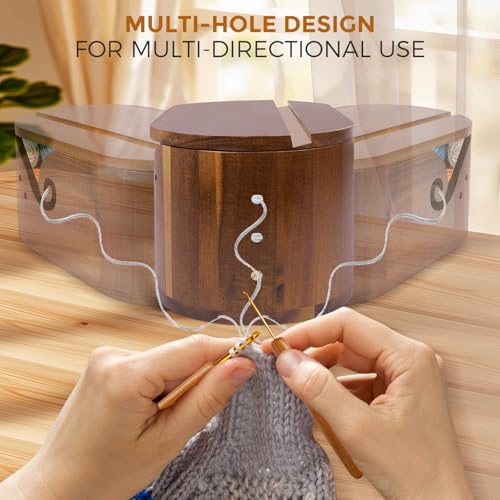 Image of Miglaja Yarn Bowl - Large Size Wooden Yarn Holder, Smooth Crochet Bowl with 9pcs Knitting Hooks Yarn Bowls for Crocheting Yarn Storage (with LID)