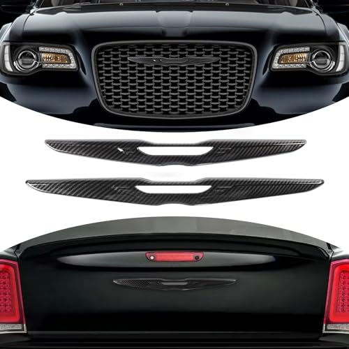 Image of Carbon Fiber Emblem Cover Trim Compatible with 300 2015-2023, Front Grille & Rear Badge Accessories