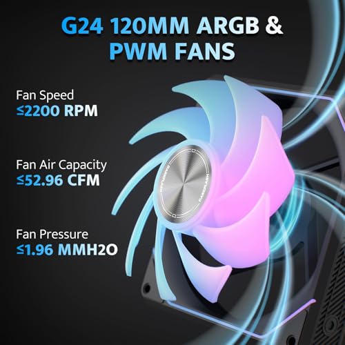 Image of darkFlash G24 120MM Magnetic ARGB PC Case Fans - 3 Pack, Tool-Free Installation, up to 2200RPM Cooling, 4-Pin PWM, Sync with Motherboard RGB Software(Black)