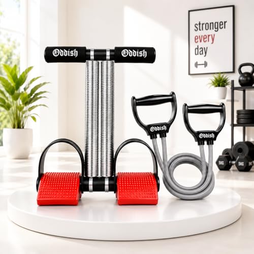 Image of ODDISH Way to Fitness Heavy Duty Double Spring Tummy Trimmer with Resistance Tube | Ab Exerciser Combo for Men & Women | Home Gym Equipment for Belly Fat Loss, Abs, Waist, Arms & Full Body Workout (Red)
