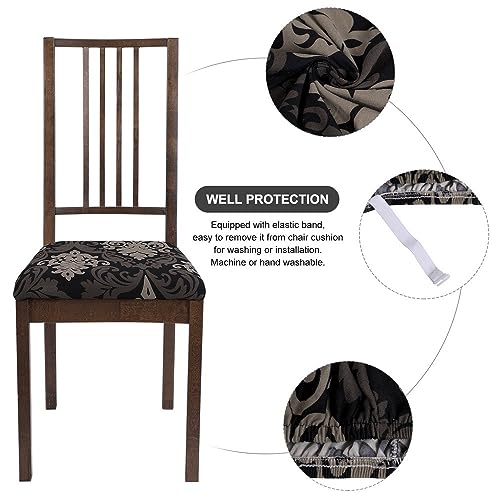 Image of SearchI Seat Covers for Dining Room Chairs Stretch Printed Chair Seat Covers Set of 4, Removable Washable Upholstered Chair Seat Protector Cushion Slipcovers for Kitchen, Office(Black /Brown)