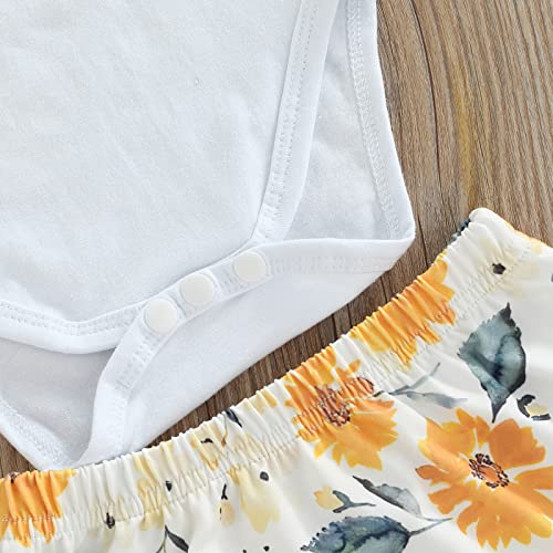 Image of Newborn Baby Girl Clothes Snap Cotton Bodysuit Floral Shorts Baby Headband Infant 3Pcs Outfits Summer Set