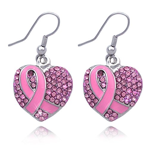 Cocojewelry EK1 Support Breast Cancer Awareness Pink Ribbon Heart Earrings Hook) cover