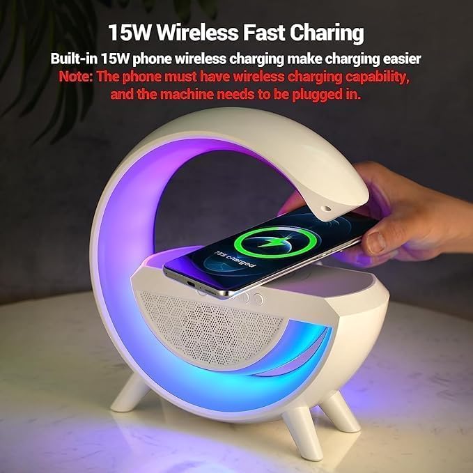 Image of G-Shape Led Wireless Charging Bluetooth Speaker with 7 Color RGB Night Light,Built-in FM Radio, Long Battery Standby, Portable Bedside Speaker for Bedroom, Office & Home
