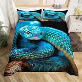Blue Snake Bedding Set Twin Size for Kids Boys Bedroom,3D Reptile Bed Duvet Cover Set,Snake Skin Printed Comforter Cover Palm Leaf Decor 2 Pieces 1 Duvet Cover with 1 Pillowcase No Comforter