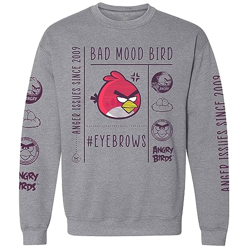 ANGRY BIRDS Official Bad Mood Bird Adult Printed Fleece Pullover Crewneck Sweatshirt for Men, Women, Unisex