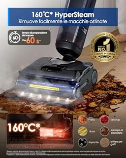Tineco FLOOR ONE S7 Stretch Steam Lavapavimenti Aspirapolvere a Vapore Senza Fili, 140℃ HyperSteam, 180° Posizione Piana, Design Anti-Ingroppamento, Auto-pulizia FlashDry, Fino a 80 min di autonomia