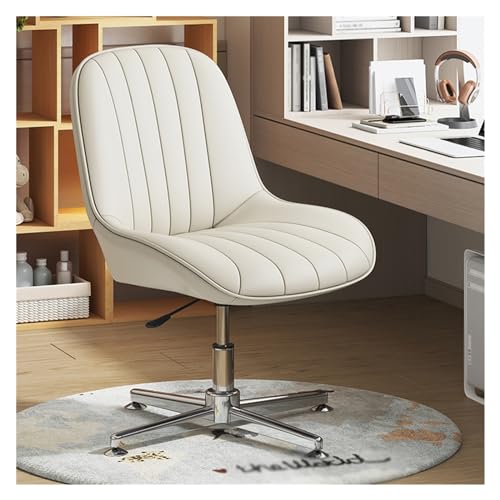 Silla de oficina giratoria ergonómica con patas cruzadas acolchadas, respaldo medio, silla mecedora cómoda sin ruedas para uso doméstico y de oficina