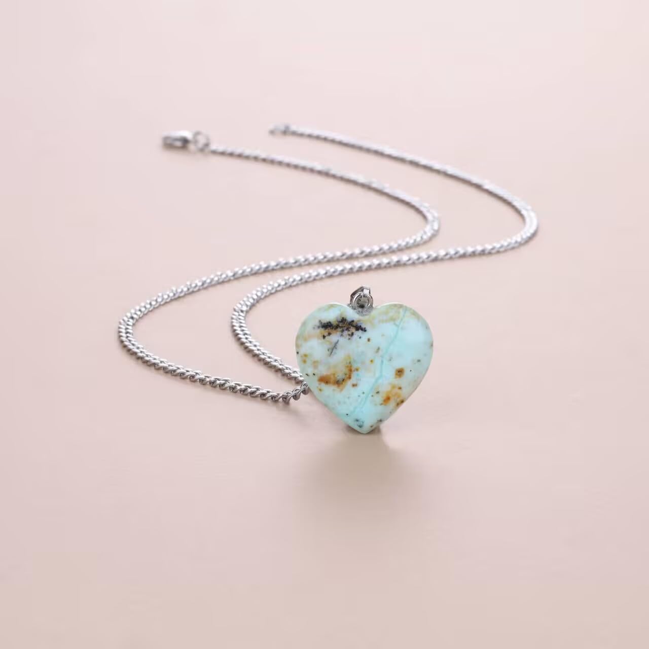 COAI Heart Necklace for Women, Stainless Steel Chain Peruvian Turquoise Necklace for Women - Image 5