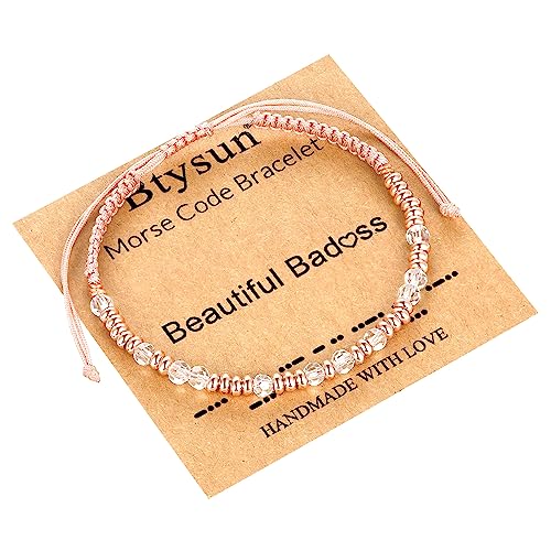 Image of Morse Code Bracelets for Women Mothers Day Gifts 2026 Graduation Gifts Mom Birthday Gift Pink Braided Bracelets Teen Trendy Stuff Inspirational Best Friend Birthday Gifts for Daughter Girlfriend Christmas Stocking Stuffers Jewelry