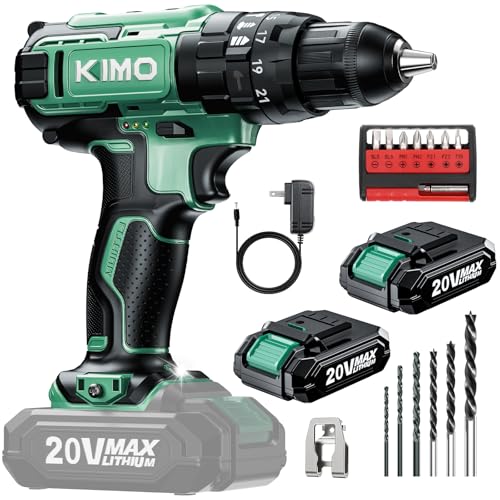 KIMO Hammer Drill - 20V 2X Battery Hammer Drill Cordless...