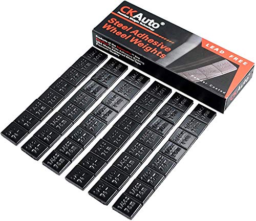 Image of CKAuto 1 /4oz, 0.25oz, Black, Adhesive Stick on Wheel Weights, EasyPeel Type. Cars, Trucks, SUVs, Motorcycles, RC Cars. Low Profile, 12oz /Box, U.S. OEM Quality, (48pcs) (Pack of 2)