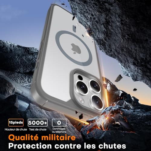 Coque iPhone 16 Pro Max MagSafe TAURI grise fine anti-choc écran inclus - 5