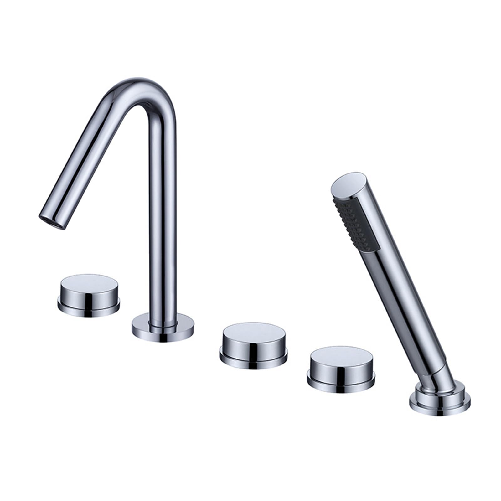 SBCGFY Black Deck Mounted Shower Bath Mixer Tap With Dual Lever Handwheel, Pull-Out Handheld Showerhead, Modern Bathroom Faucet For Tub And Shower Combo,Chrome