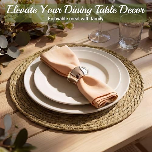 Image of Colingmill 12 Pcs Round Woven Placemats Bulk, Natural Rattan Wicker Chargers, Farmhouse Boho Straw Place Mats for Wedding Home Dining Party Table Decor Water Hyacinth Braided Placemat (13.8 Inch)