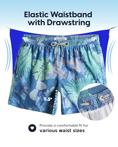 Image of maamgic Mens Swim Trunks 5 inch Quick Dry Beach Shorts Bathing Suits with Mesh Lining Pockets Floral InkBlue Medium