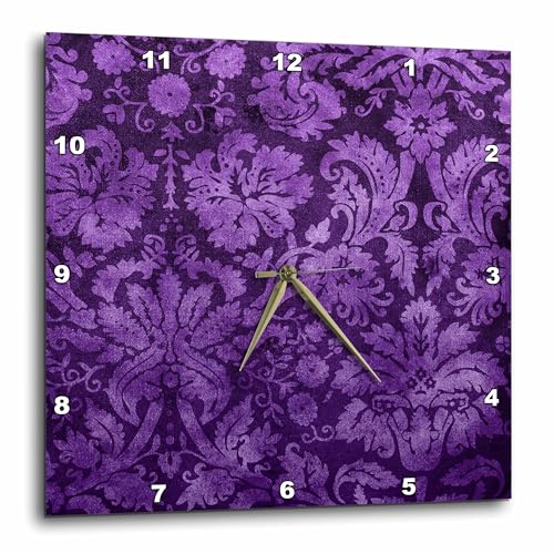 3dRose Wall Clock Silent - 10 inch - Decorative Vintage Floral Wallpaper Purple - Rewards4life Gifts