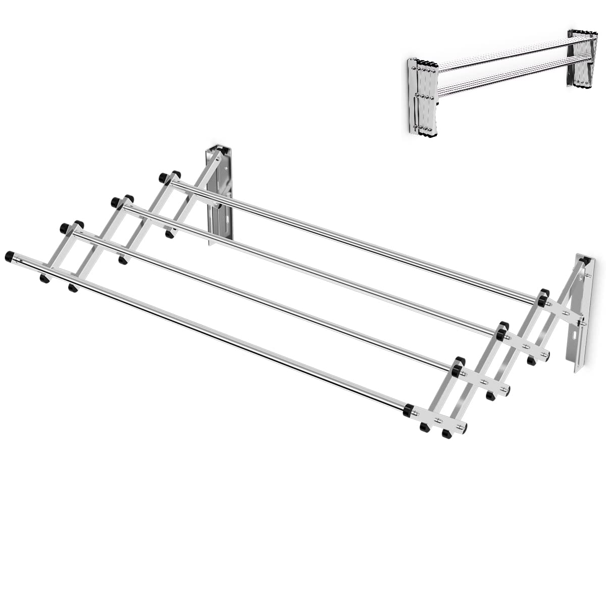 COSTWAY Wall Mounted Clothes Drying Rack, 86cm Stainless Steel Extendable  Clothes Airer Laundry Dryer Hanger with Rods, Wall Retractable Garment