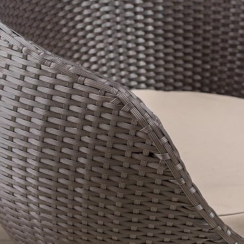 Image of DEVOKO 3 Pieces Outdoor Patio Wicker Furniture Conversation Set with Round Table for Balcony, Terrace, Garden (Dark Brown & Cream)