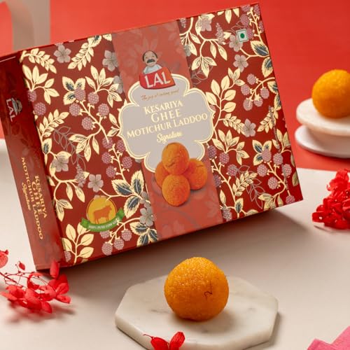 Image of Lal Sweets Kesariya Ghee Motichur Laddoo 400g | Authentic Indian Mithai | Soft Boondi Laddu Ladoo with Pure Desi Ghee & Kesar | Traditional Sweets Box for Festivals, Gifts & Celebrations