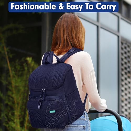 Image of Motherly Diaper Quilted Diaper Bag for Mothers for Travel with Changing Mat - Spacious Diaper Bags for Mom | Baby Bag with Multi-Pocket Design | Maternity Bags for Mother and Baby (Navy Blue)