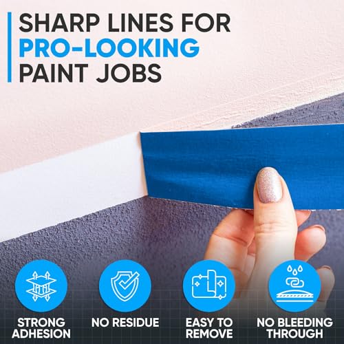 Image of 3 inch x 60 Yard Blue Paper Tape (Pack of 6) - Multi-Purpose Painter's Masking Tape for Home and Professional Use - for Painters, Construction, or DIY Crafts - Smooth and Easy Removal