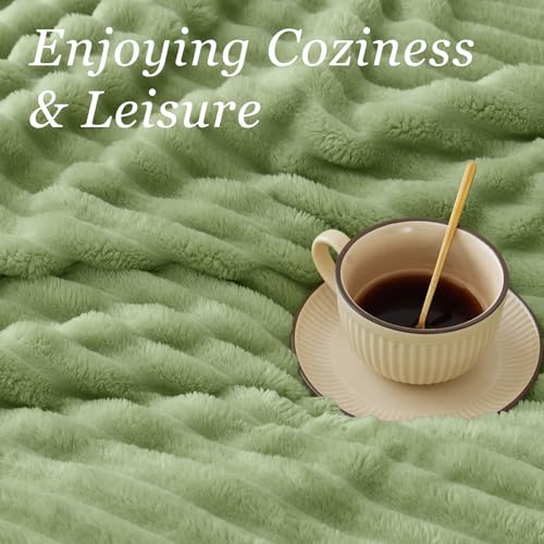 Image of BEDELITE Ribbed Sage Green Throw Blanket for Couch, 50 inchx60 inch