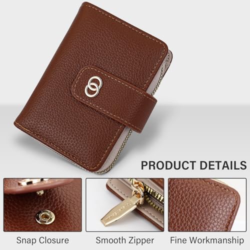 All-In-One Folding Wallet Women, Compact Wallet for Woman with Zipper Pocket and ID Window, Stylish Lychee Patterned Womens Wallet with 6 Card Slots and Cash Slot (Lichee, Brown)3