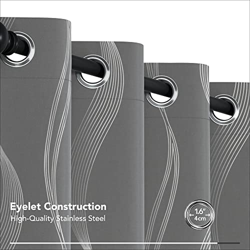 Deconovo Blackout Curtains Grey W52 x D90 Inch Silver Wave Line Foil Printed Light Blackout Curtains Thermal Insulated Curtains Eyelet Curtains for Baby Nursery Light Grey Two Panels - Image 4