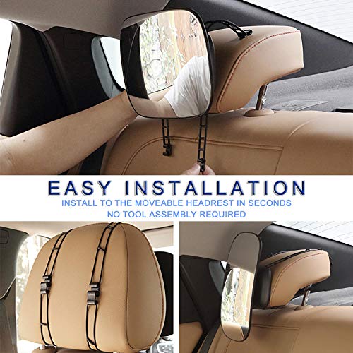 Image of JONMON Baby Car Mirror, Shatterproof Adjustable Infant Rear Facing View Seat Mirror with Large Convex Clear Glass for Fixing Automotive Backseat Headrest