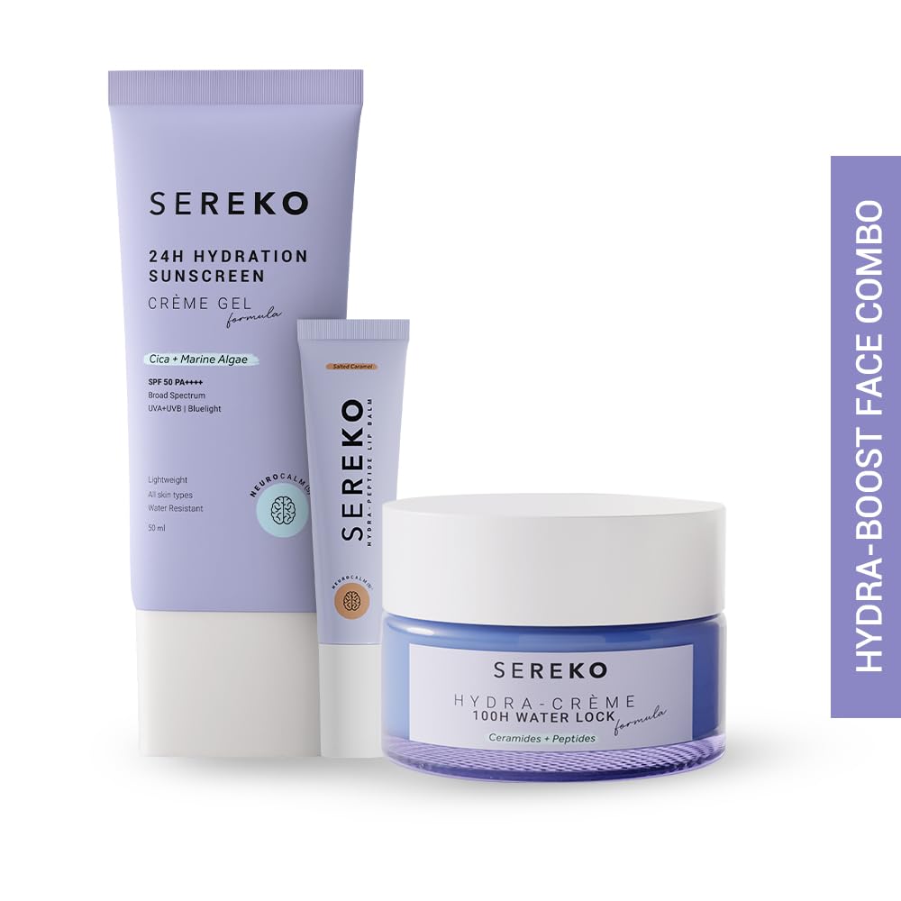 Hydra-Boost Face Combo, Hydra IOOH Moisturiser 50ml + 24H Sunscreen 50rnl + Hydra Peptide LipBalm Salted Caramel - Non Tinted 8g | For Women & Men