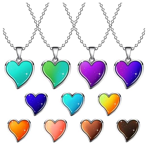 4 Pieces Heart Butterfly Mood Necklace for Women Temperature Sensing Color Changing Pendant Necklace Colorful Glitter Love Butterfly Shape Mood Necklace for Girls (Heart Style)