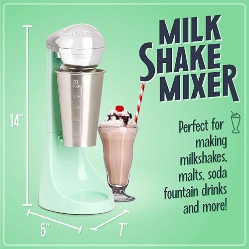 Nostalgia Two-Speed Electric Milkshake Maker and Drink Mixer, Includes 16-Ounce Stainless Steel Mixing Cup & Rod, Jade Green