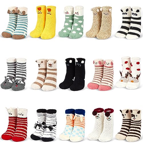 Hercicy 15 Pairs Women Fuzzy Socks Soft Striped Animal Fluffy Sleeping Winter Warm Cute Coral Fleece Cozy Slipper Socks