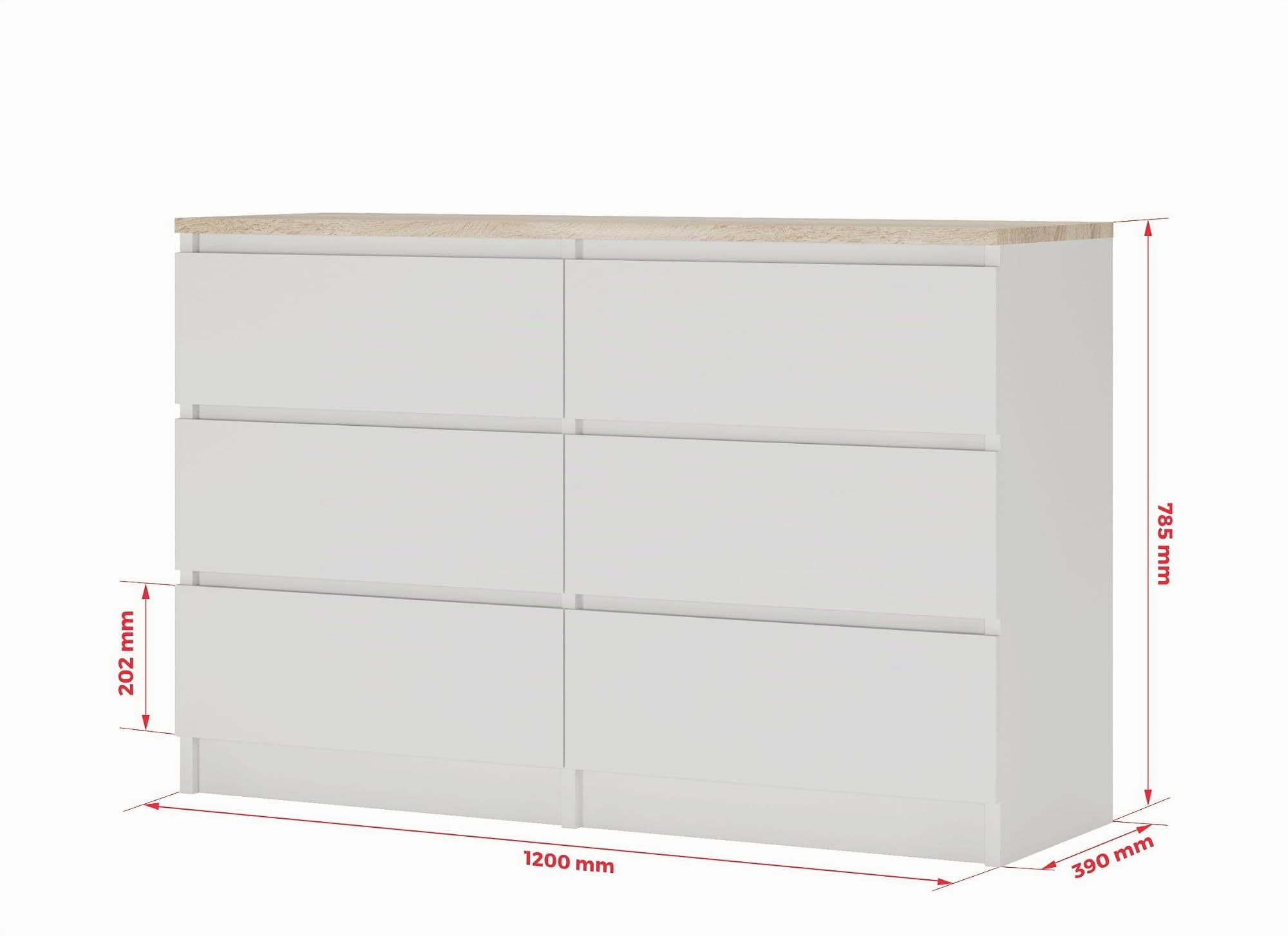 3xE living Cassettiera 6 cassetti 120 cm (Bianco & Rovere Sonoma)