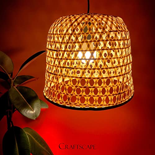 Image of Craftscape Bamboo Hanging Lamp | Bamboo Pendant Lamp | Boho Lampshade | Cane Lampshade | Bamboo Lights Hanging | Bamboo Hanging Lampshade | Collection (StarLamp Set of 2)