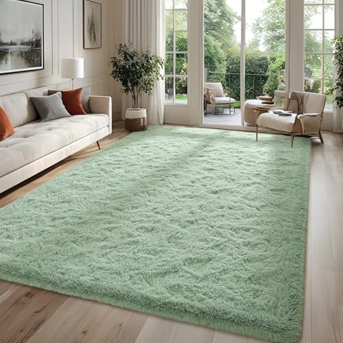 INDIAN ORIENTAL RUGS Products Luxurious Thick & Soft Shaggy Fur Bedroom Microfiber 2 Inch Pile Modern Rectangular Carpet 3X4 feet Mint Green