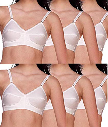 Style StockCotton Bra for Womens C Cup Non Wired Non Padded T Shirt Bra - Size 38C, 40C, 42C,44C, 46C,48C & 50C- Full Cup Coverage Brasier Available in White Color(Pack of 6)