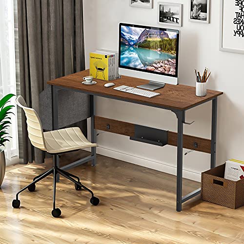 Computer Office Writing Desk with Storage, 39.5 inch Modern Style Student Study Work Wood Desk for Bedroom Home with Detachable Storage Bag, Iron Hook and Wire Fixing (Rustic Brown)