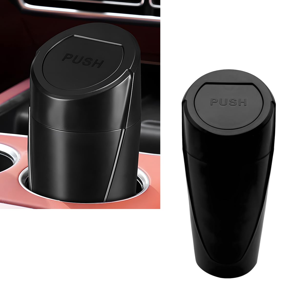 SHMZK - Papelera para coche con tapa, portátil, a prueba de fugas, portavasos para puerta, contenedor de basura multiusos, impermeable, miniportavasos, organizador interior para coche, hogar, oficina, color negro