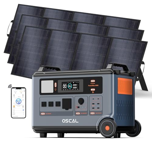 OSCAL PowerMax 6000 Solar Generator with 3×400W Solar Panel, 120V/240V Split Phase Voltage 6000W AC Outlets (7200W Peak), 2200W AC Charging/2400W Solar Charging, Emergency for Home, Battery Backup